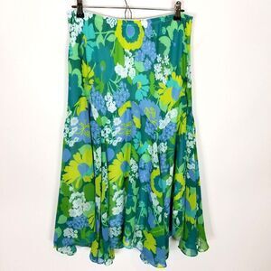 Vibrant Floral Midi Skirt in Green and Blue